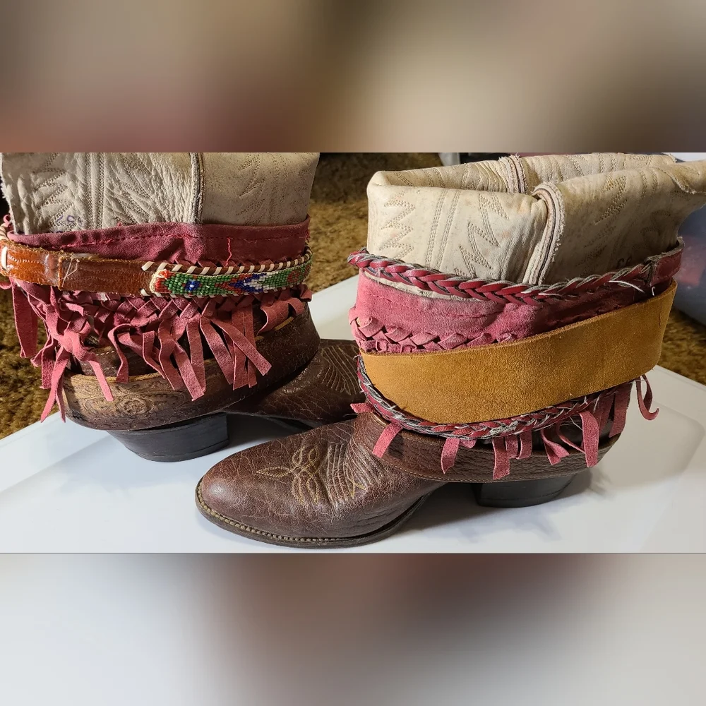 Dan Post Sz 8 Boho Upcycled Embellished Cowboy Boots - Picture 3 of 4